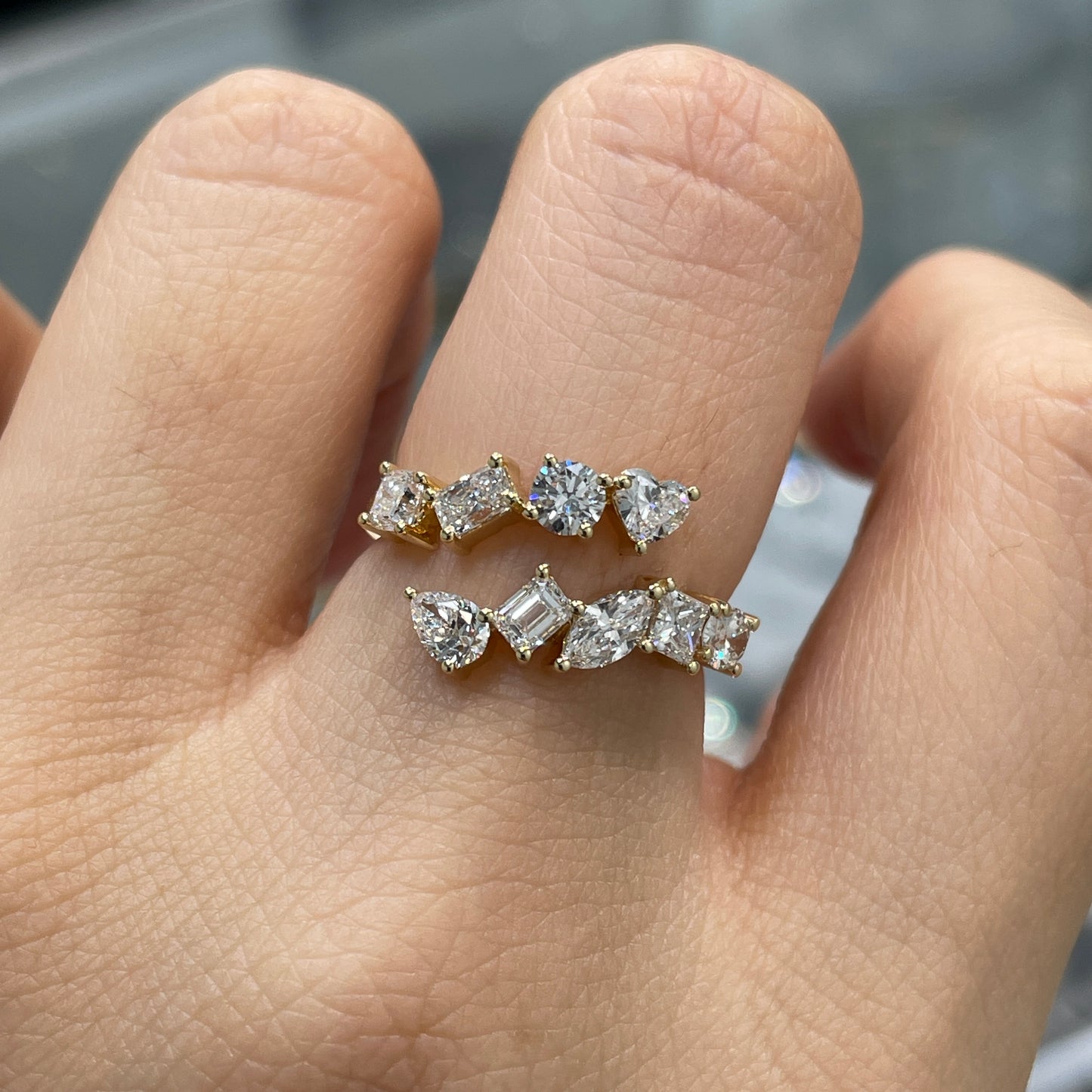 Lab diamond multi shaped 1.35ct irregular open ring