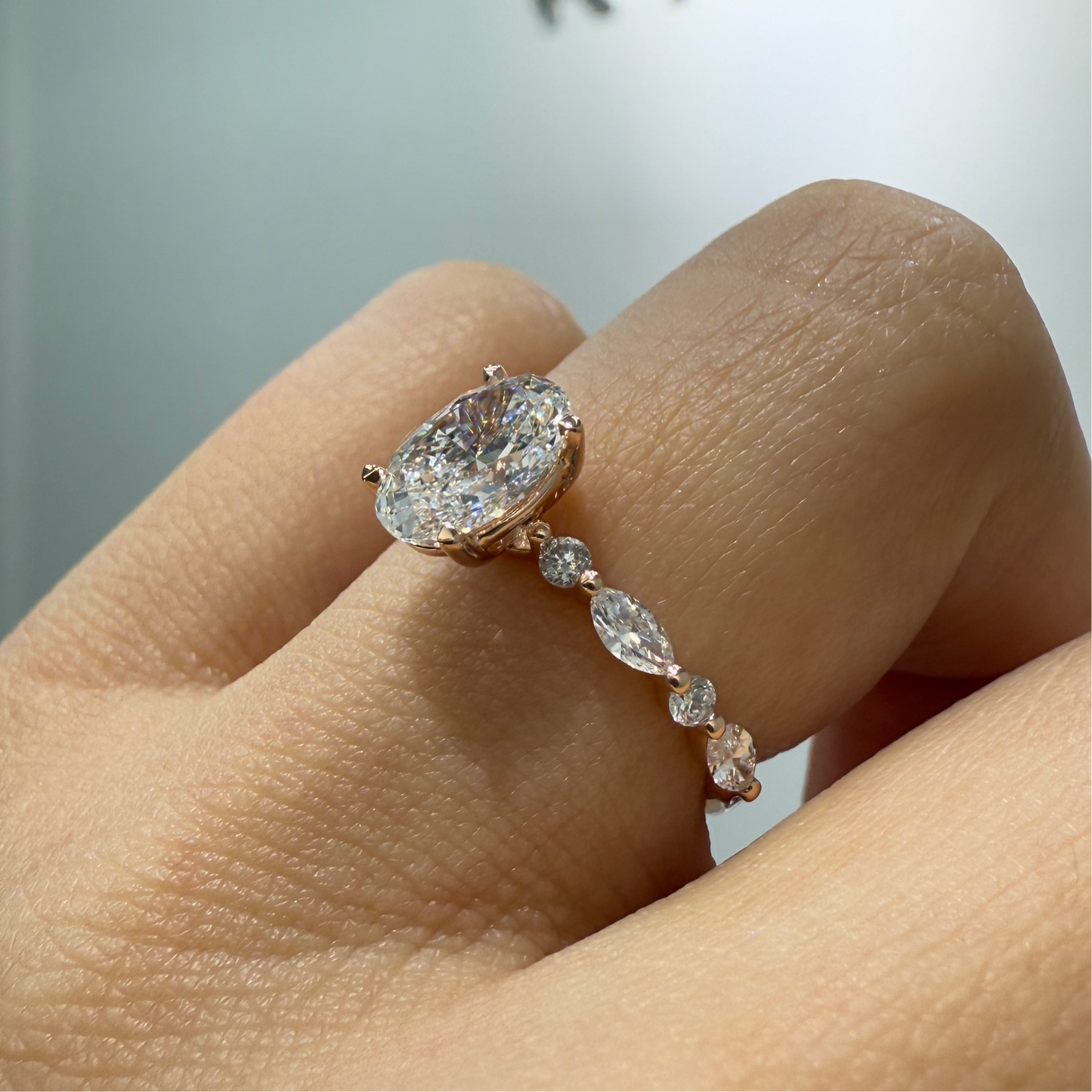 IGI lab diamond Oval 1.2ct marquise round mix pave ring