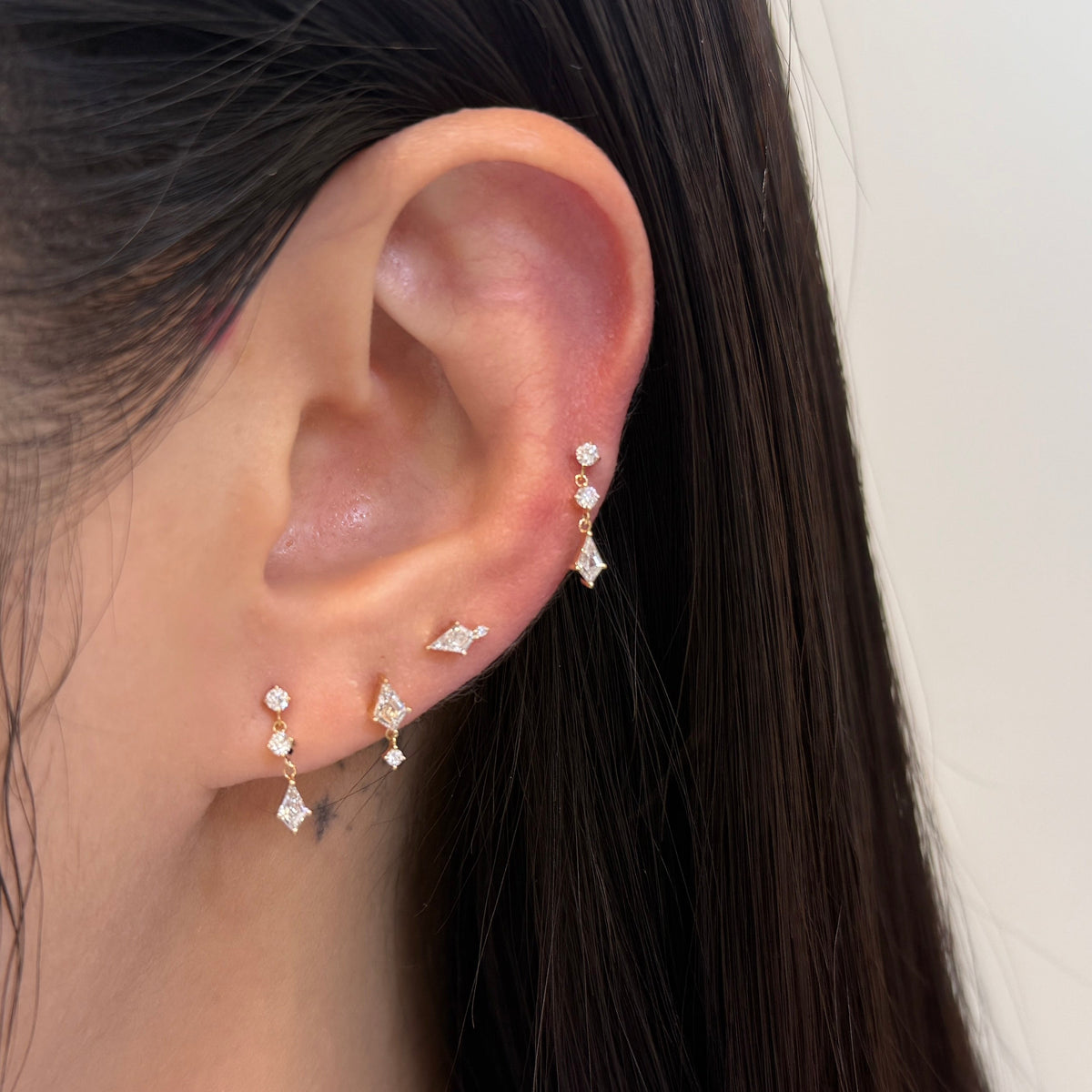 Lab diamond kite and round 0.09ct stud earring - each