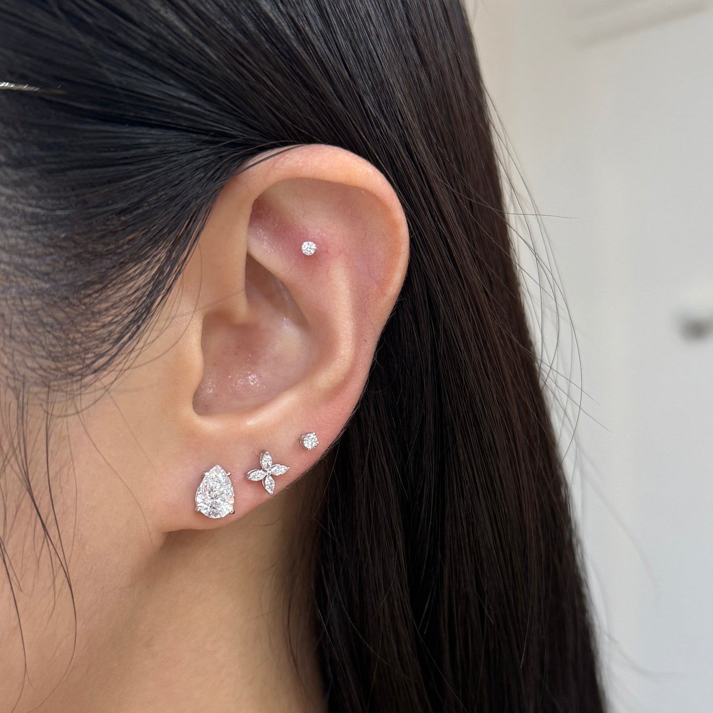 Lab diamond Marquise shape 0.24baby flower stud earrings -pair