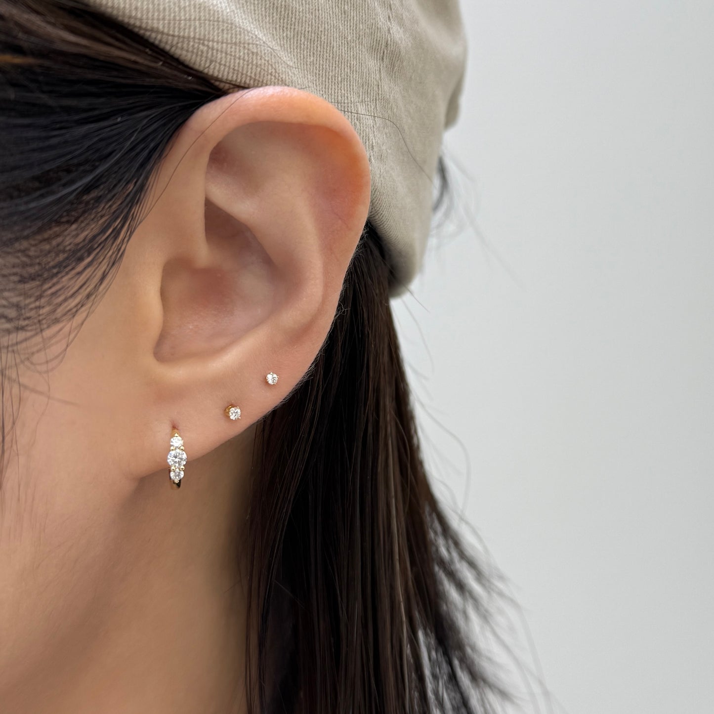 Lab diamond round 0.14ct trio 8mm hoop earring-each