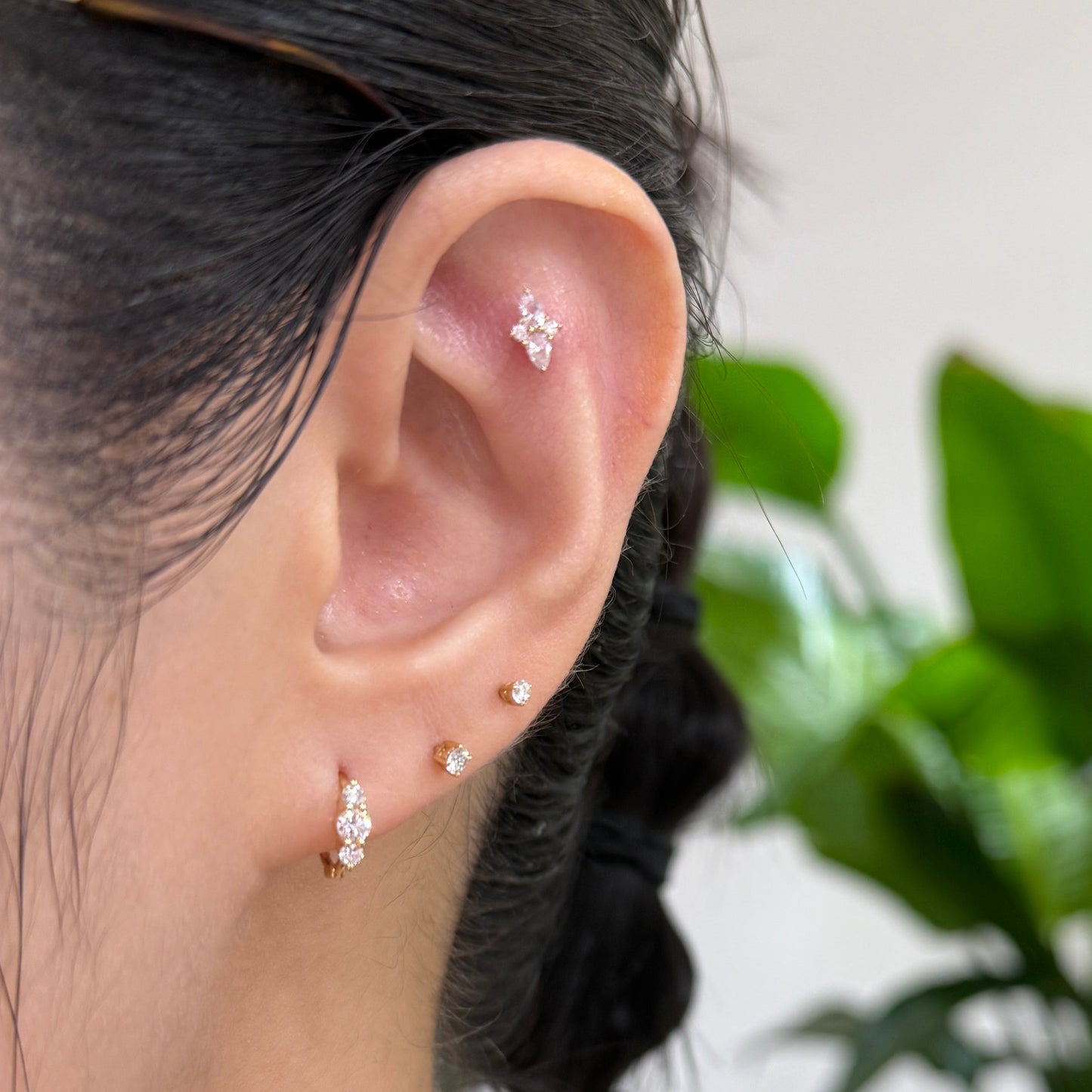 Lab diamond round 0.14ct trio 7mm thin hoop earring-each