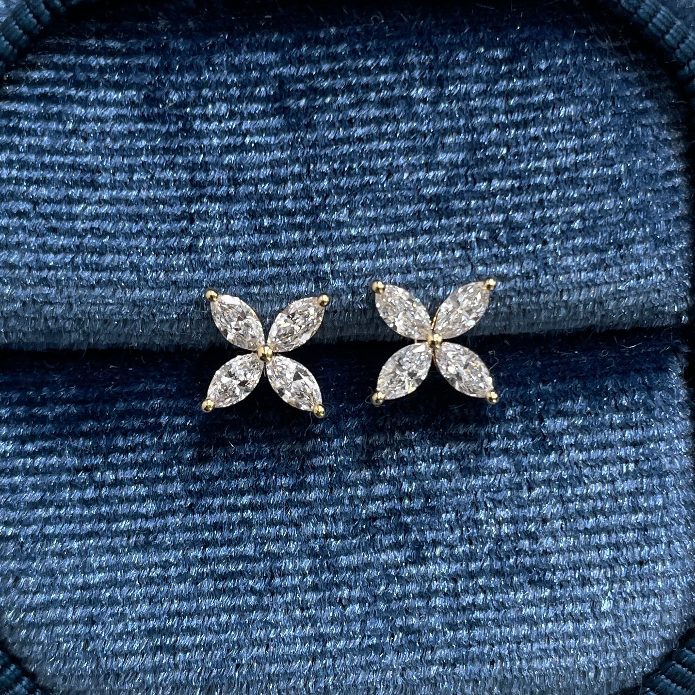 Lab diamond Marquise shape 0.48ct flower stud earrings-pair