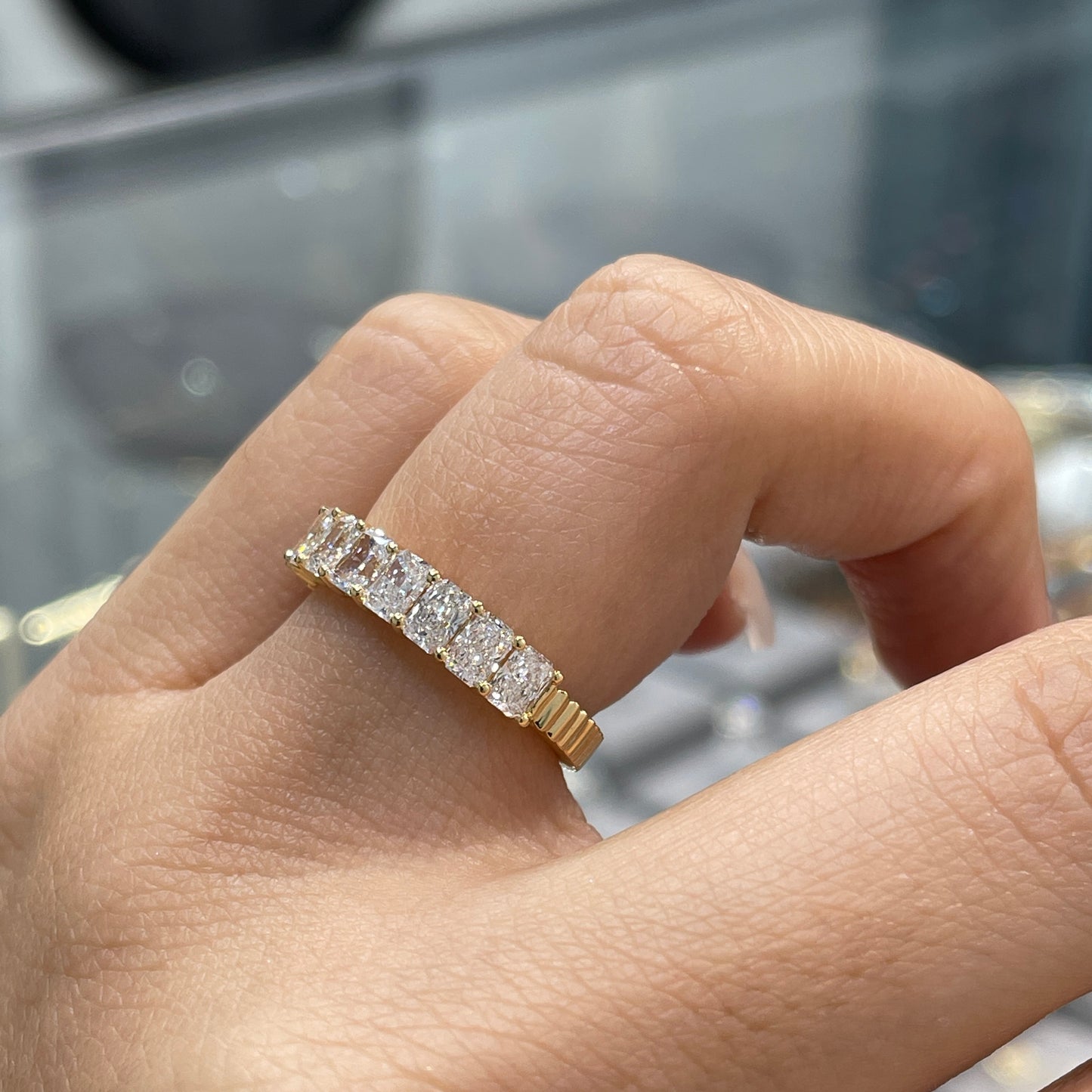 Lab diamond Radiant cut 1.35ct half eternity straight vertical line band ring