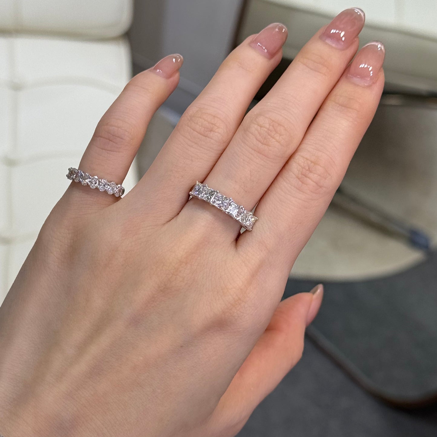 Lab diamond Princess cut 1.8ct half eternity ring￼
