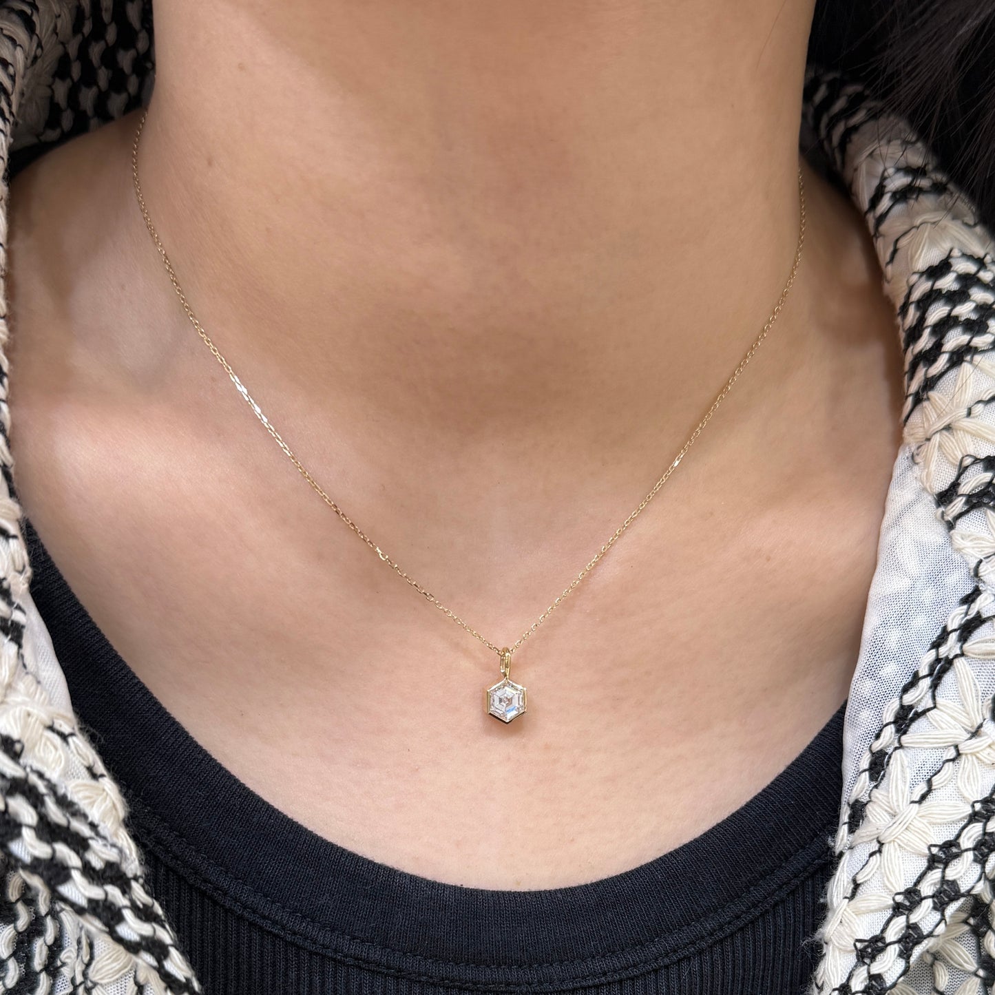 Lab diamond Hexagon 1ct bezel pendant