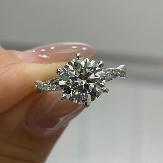 IGI lab diamond round 1.5ct six-prong pave twisted band ring