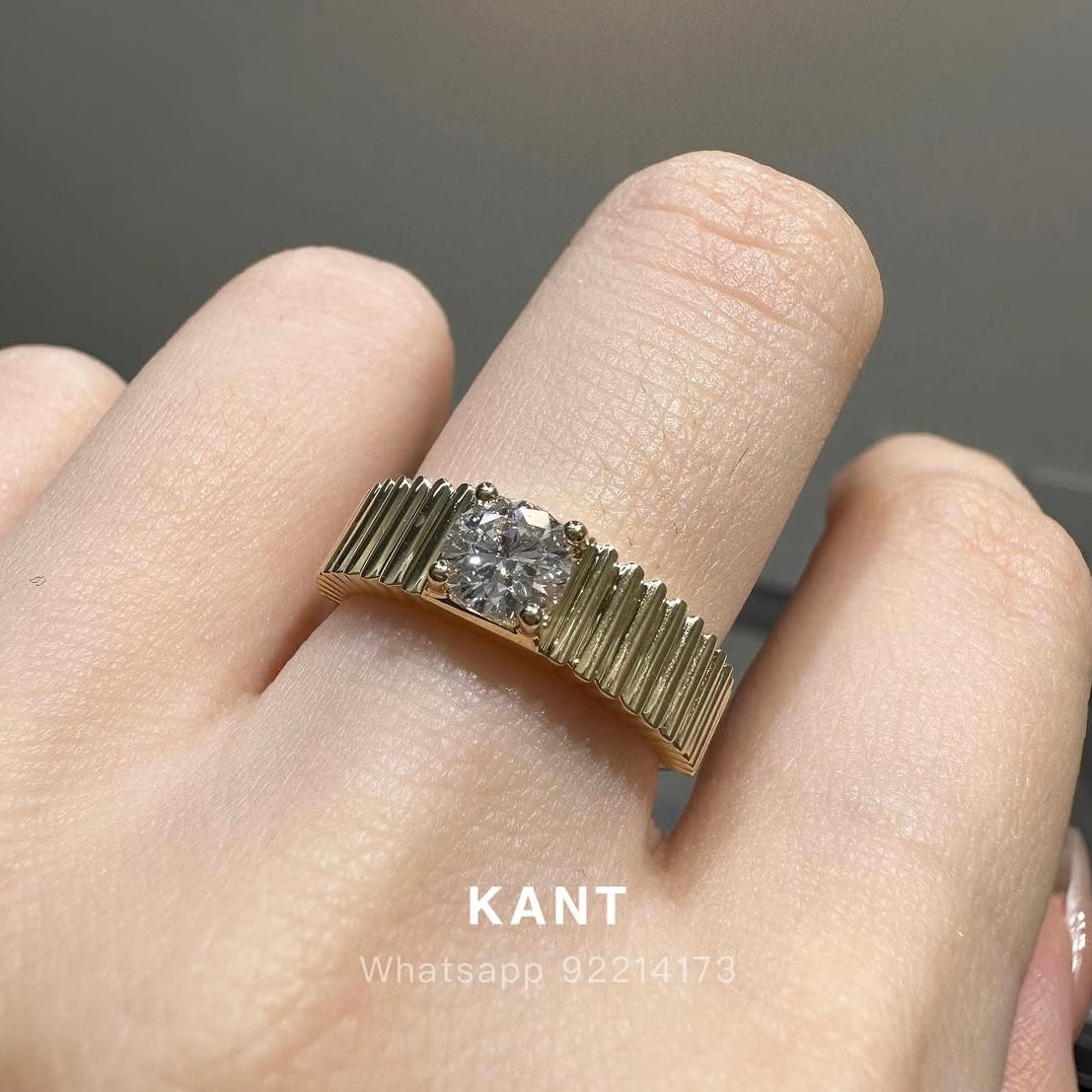 Lab diamond round 0.5ct half bezel straight vertical line band ring