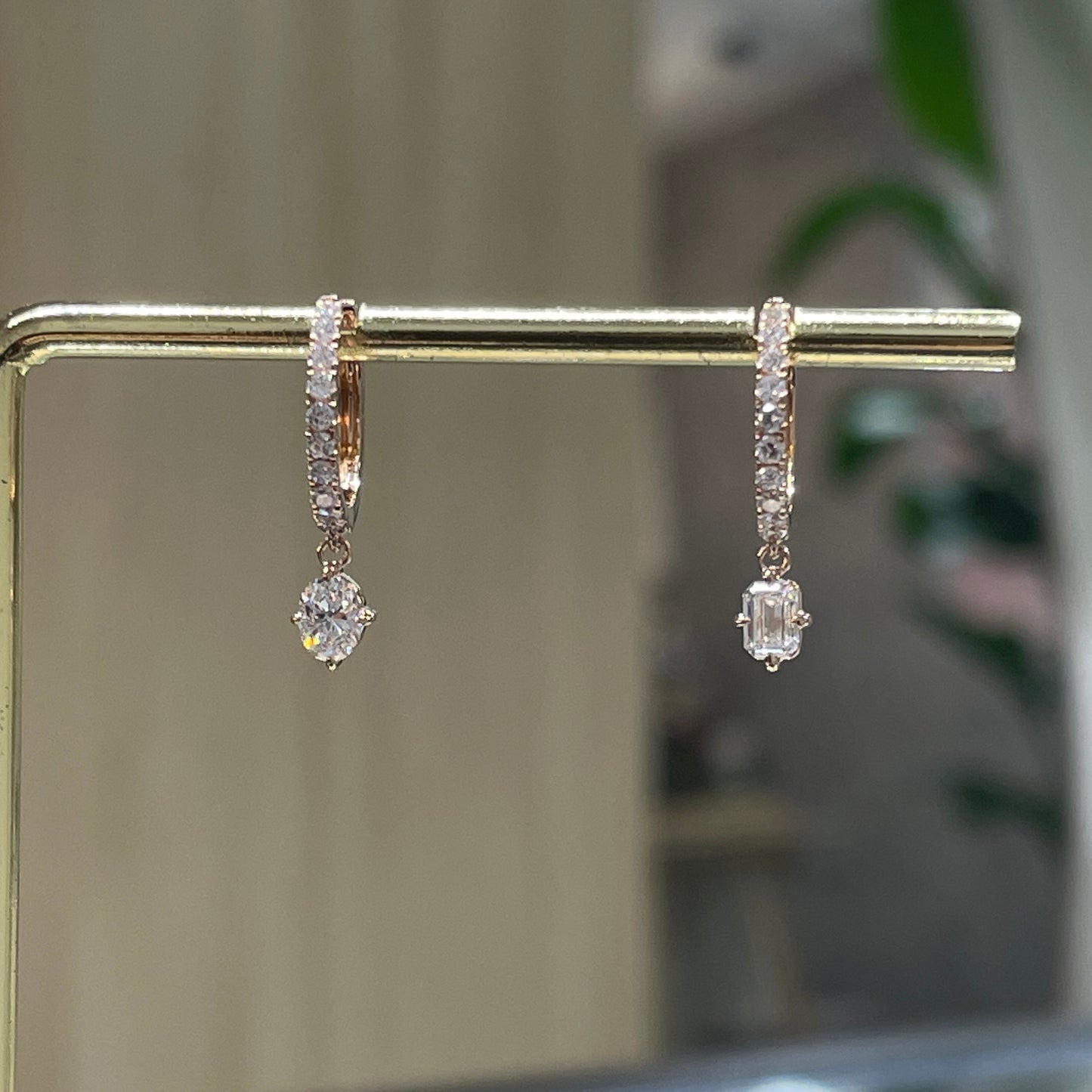 Lab diamond Emerald cut and oval shape 0.65ct 10mm huggie hoop earrings-pair