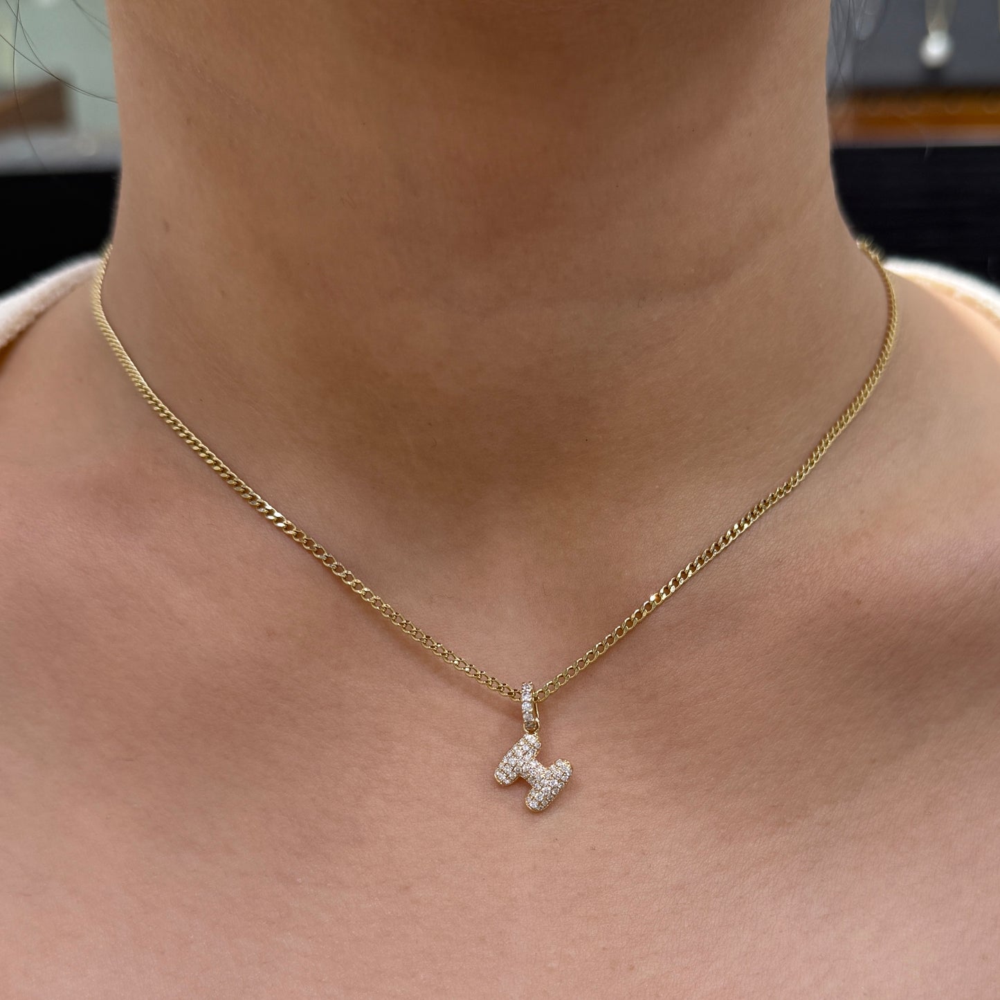 Lab diamond  baby bubble initial open clip pendant
