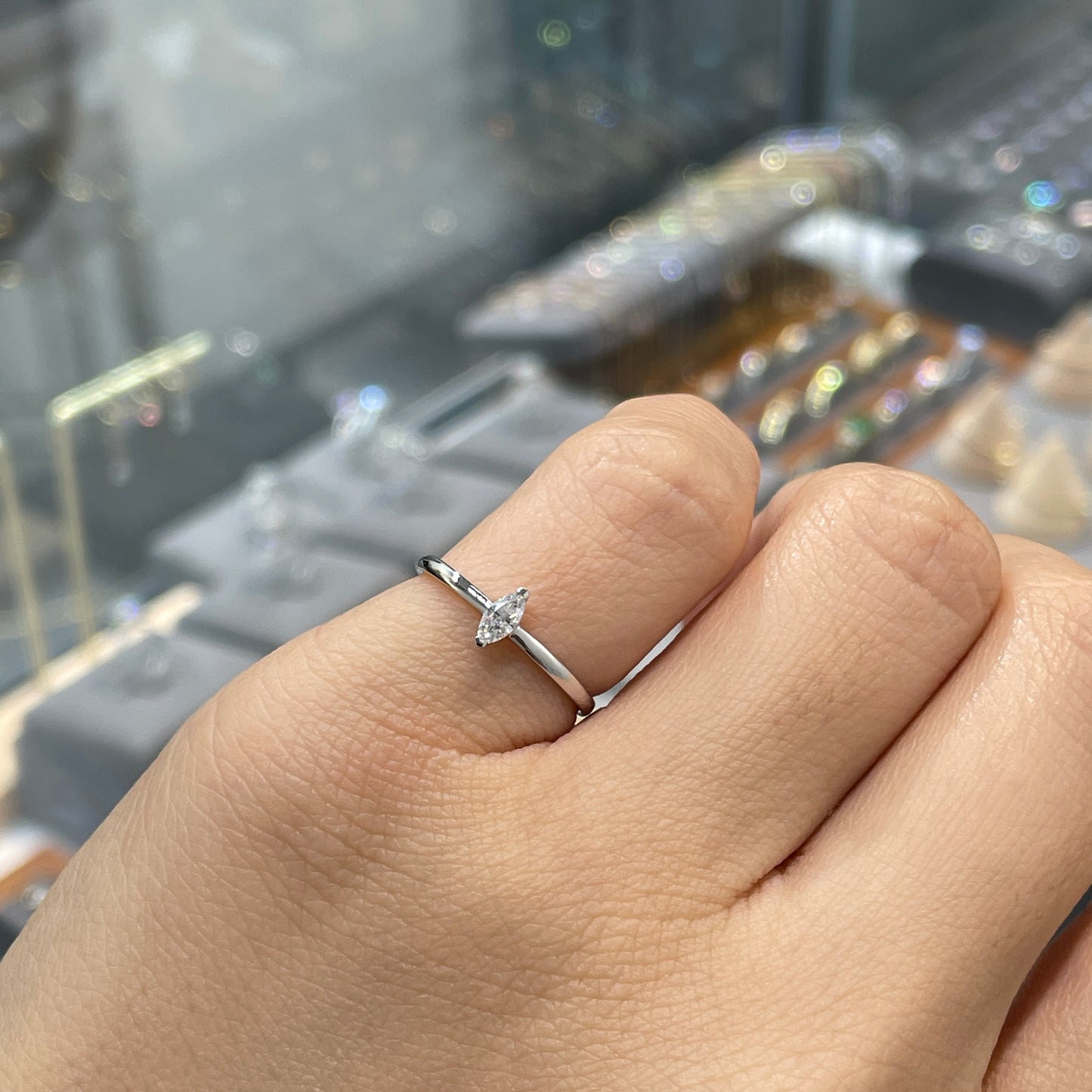 Lab diamond marquise shape 0.1ct pinky ring