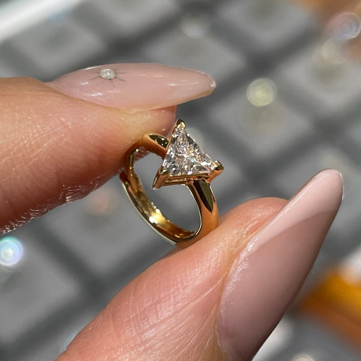 Lab diamond Triangle cut 0.4ct 8mm hoop earrings-pair