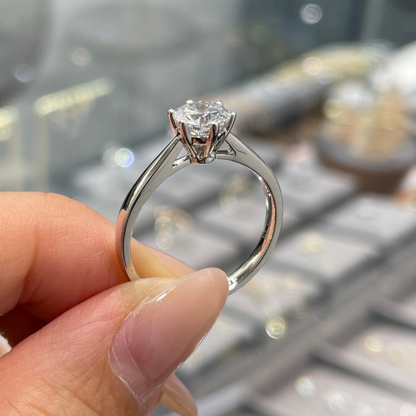 Lab diamond round 1ct six prong solitaire ring