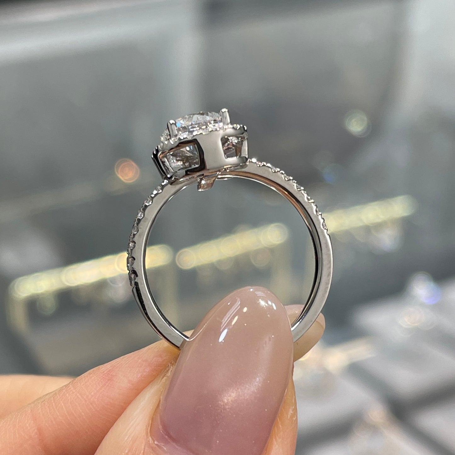 IGI Lab diamond round 1.3ct cushion shape halo two way pave ring