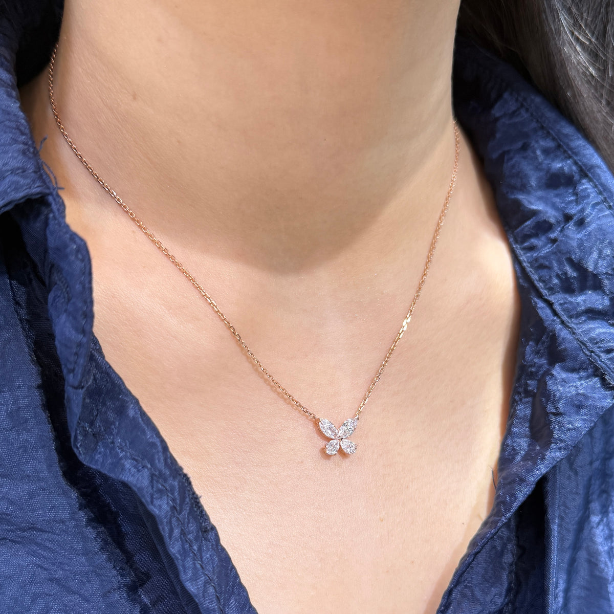 Lab diamond Marquise and Pear shape 1ct butterfly thicker chain necklace