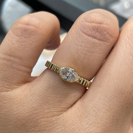 Lab diamond marquise 0.5ct horizontal bezel set with vertical line band ring