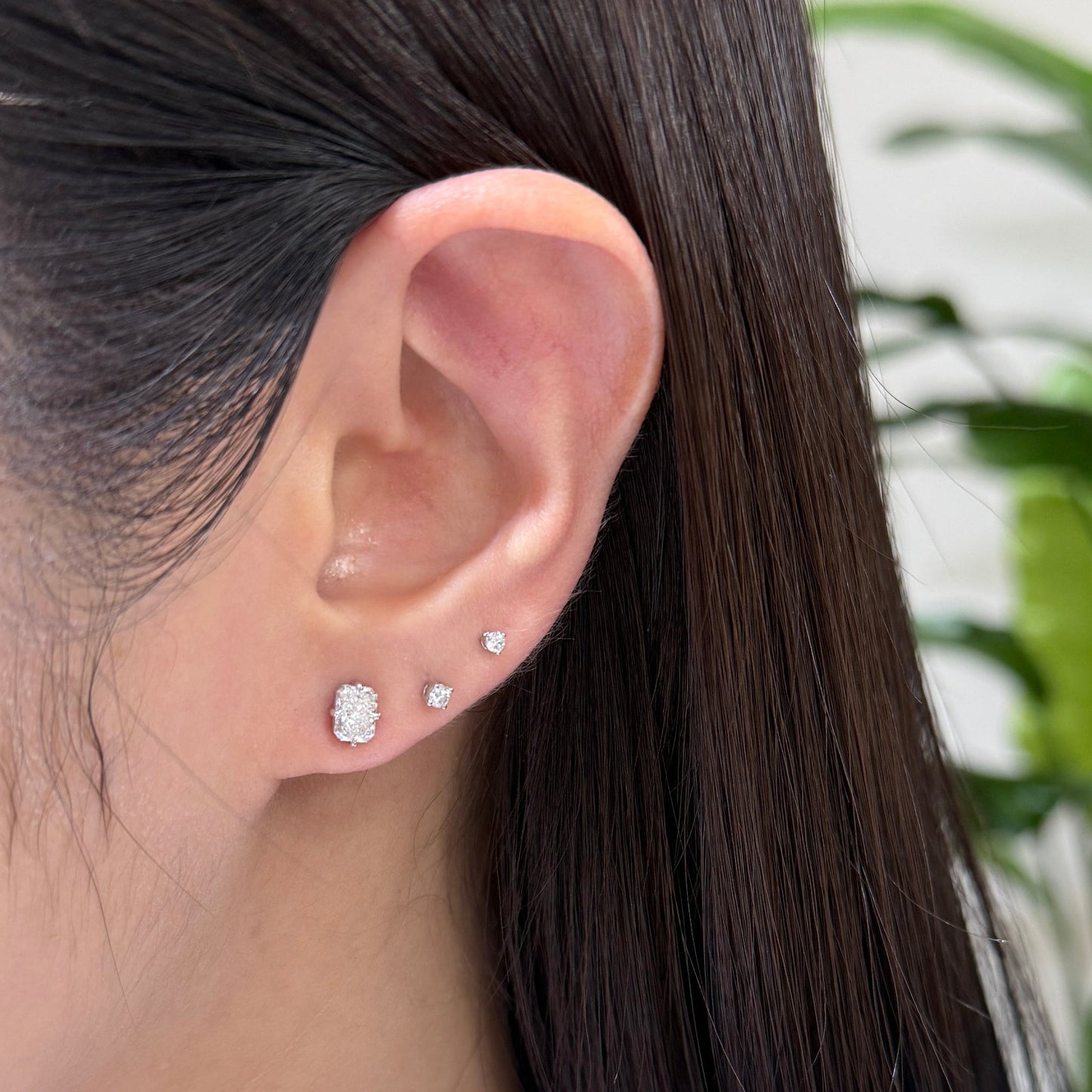Lab diamond Radiant cut 1ct compass stud earrings-pair