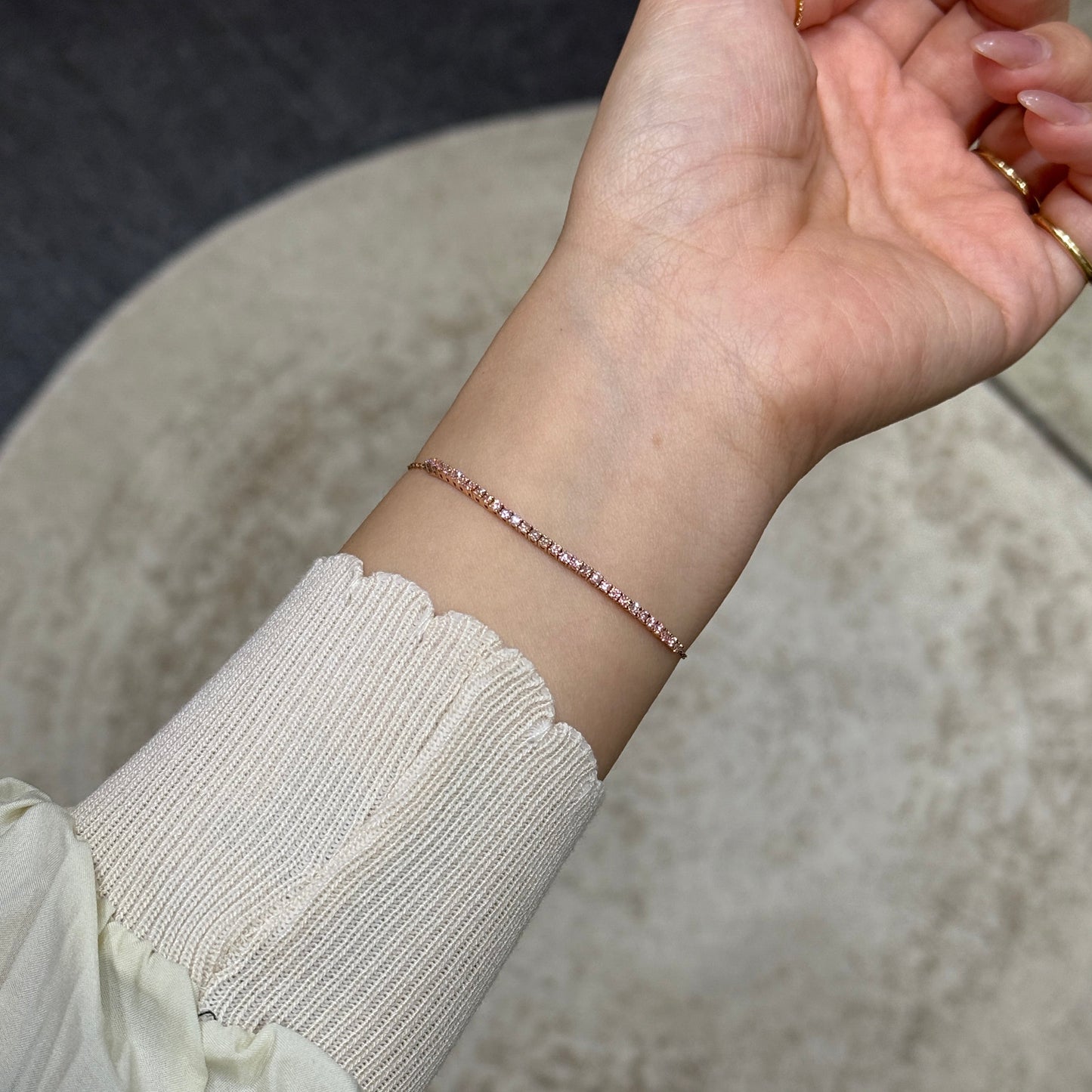 Lab pink diamond round 0.6ct half tennis bracelet