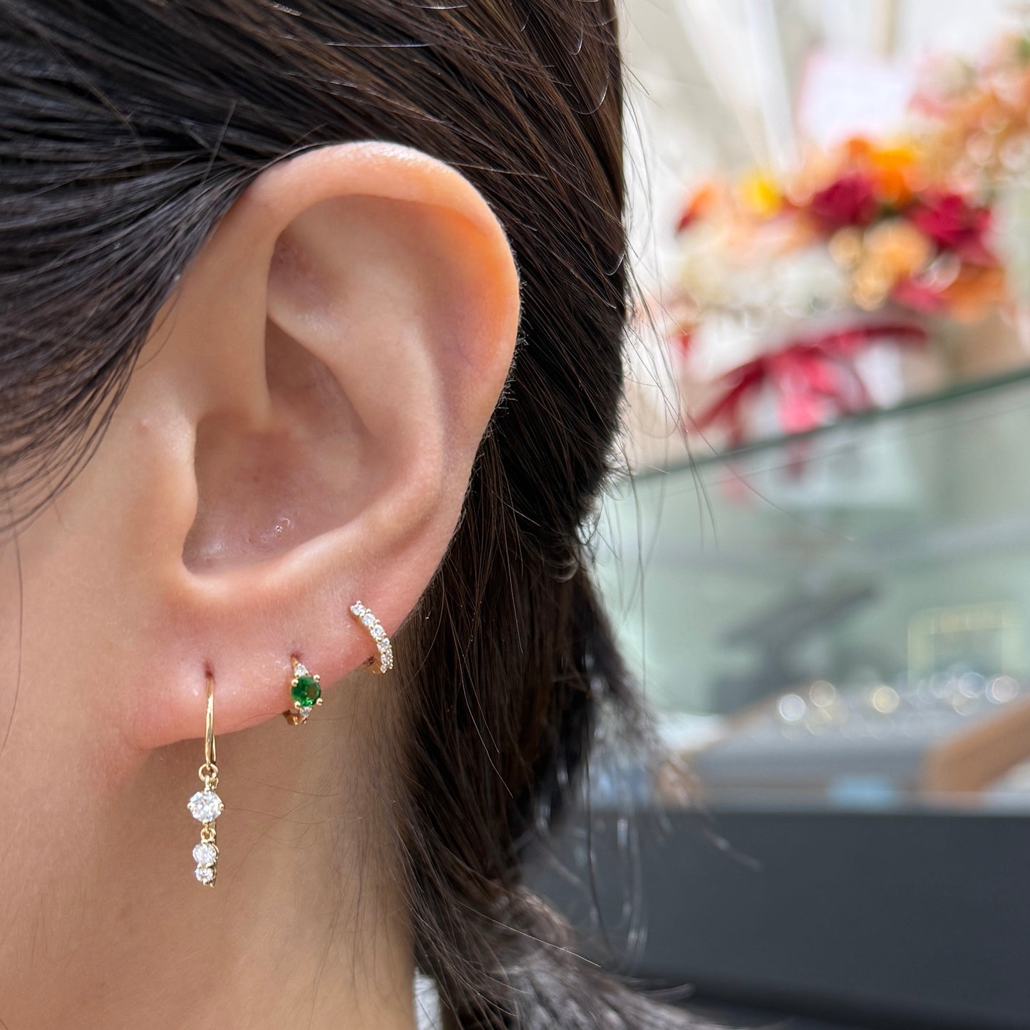 Natural tsavorite round 0.1ct with lab diamond 6.5mm hoop earring-each