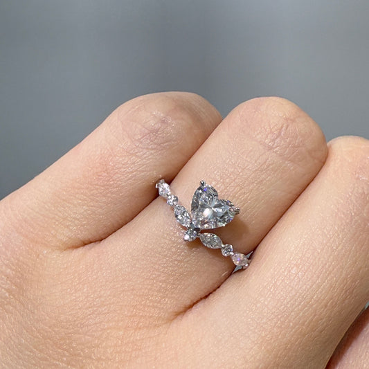 IGI Lab diamond heart 1ct marquise round mix v shape pave ring