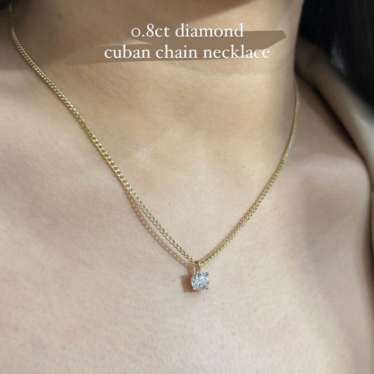 Lab diamond Round 0.8ct pendant with 1.8mm cuban necklace