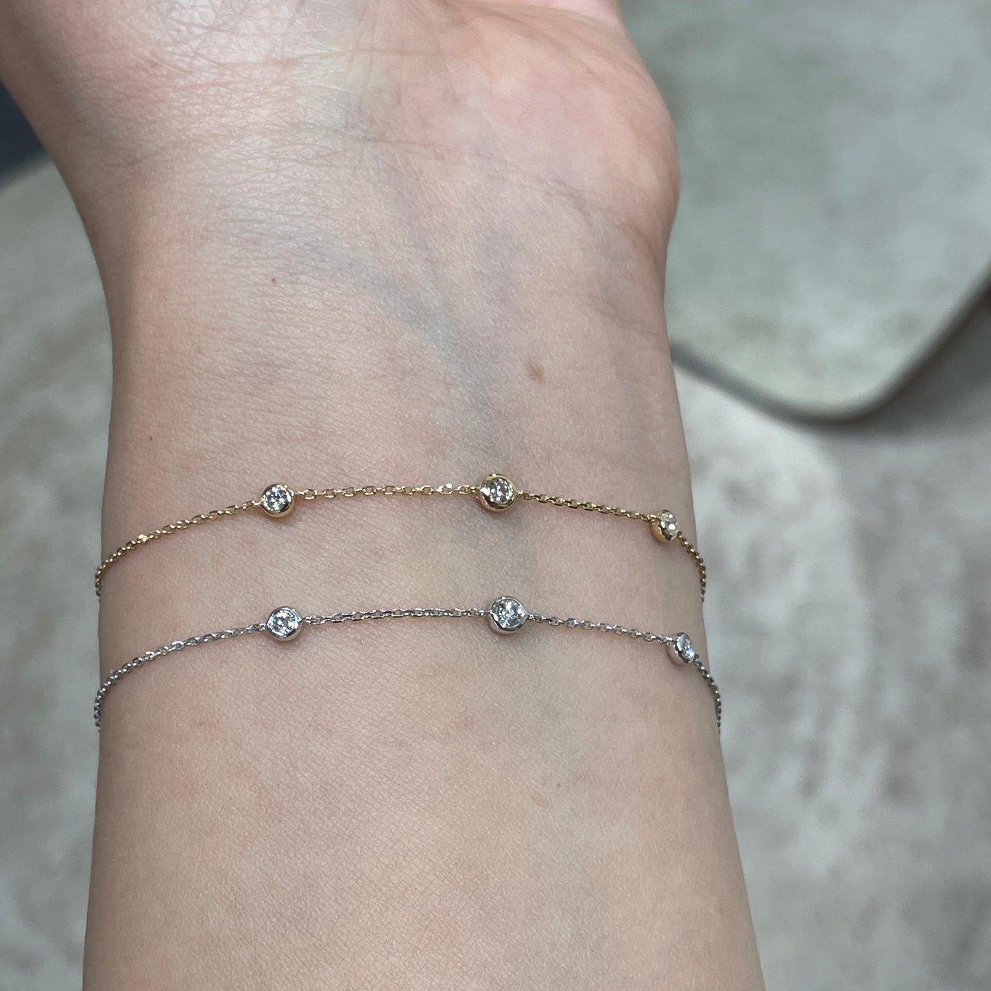Lab diamond Round 0.08ct three bean bezel bracelet