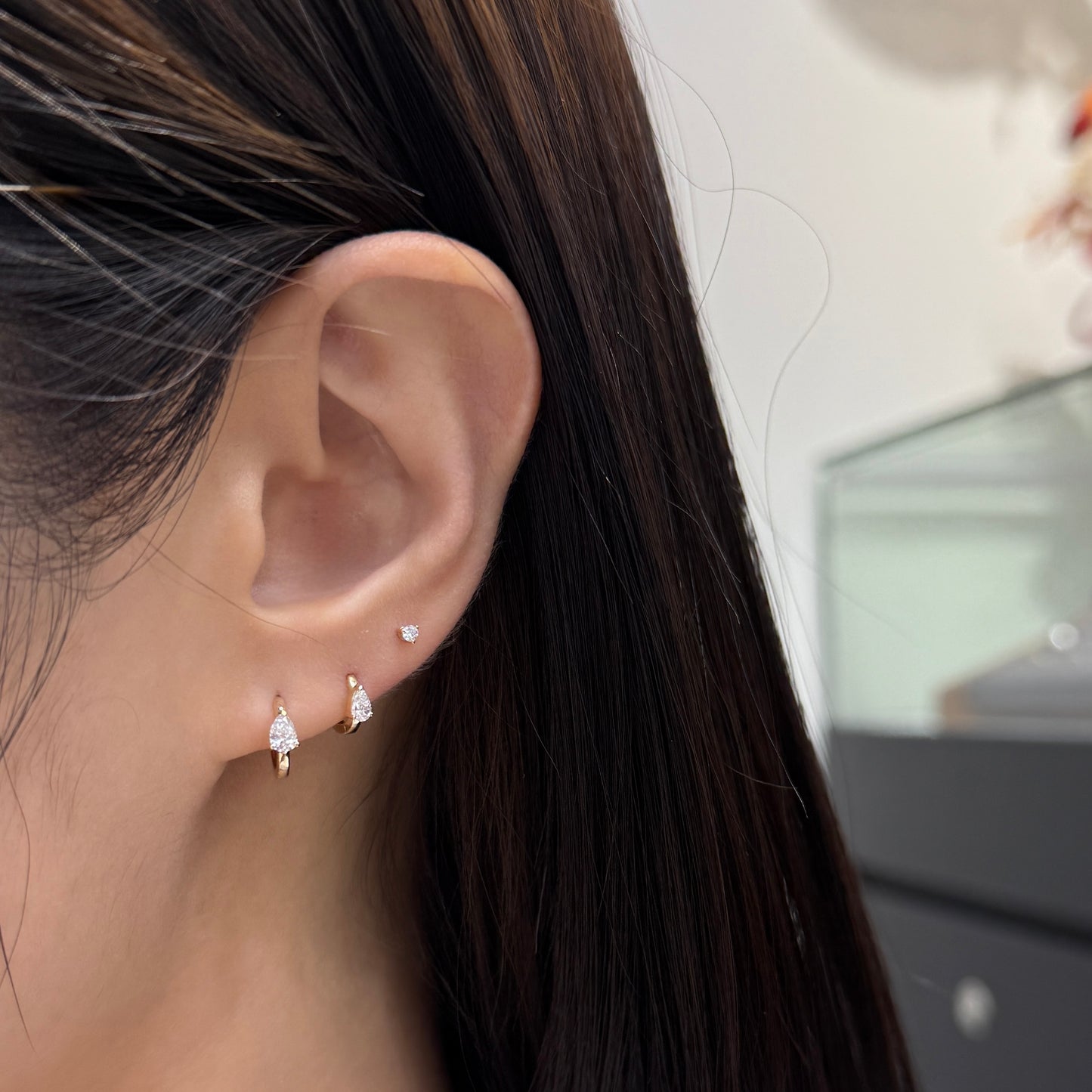 Lab diamond Pear shape 0.15ct 8mm hoop earring - each