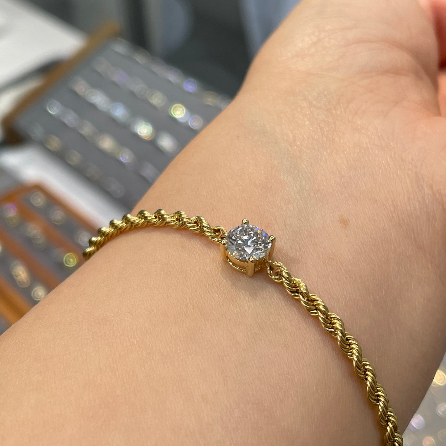 Lab diamond Round 1ct twist rope chain bracelet