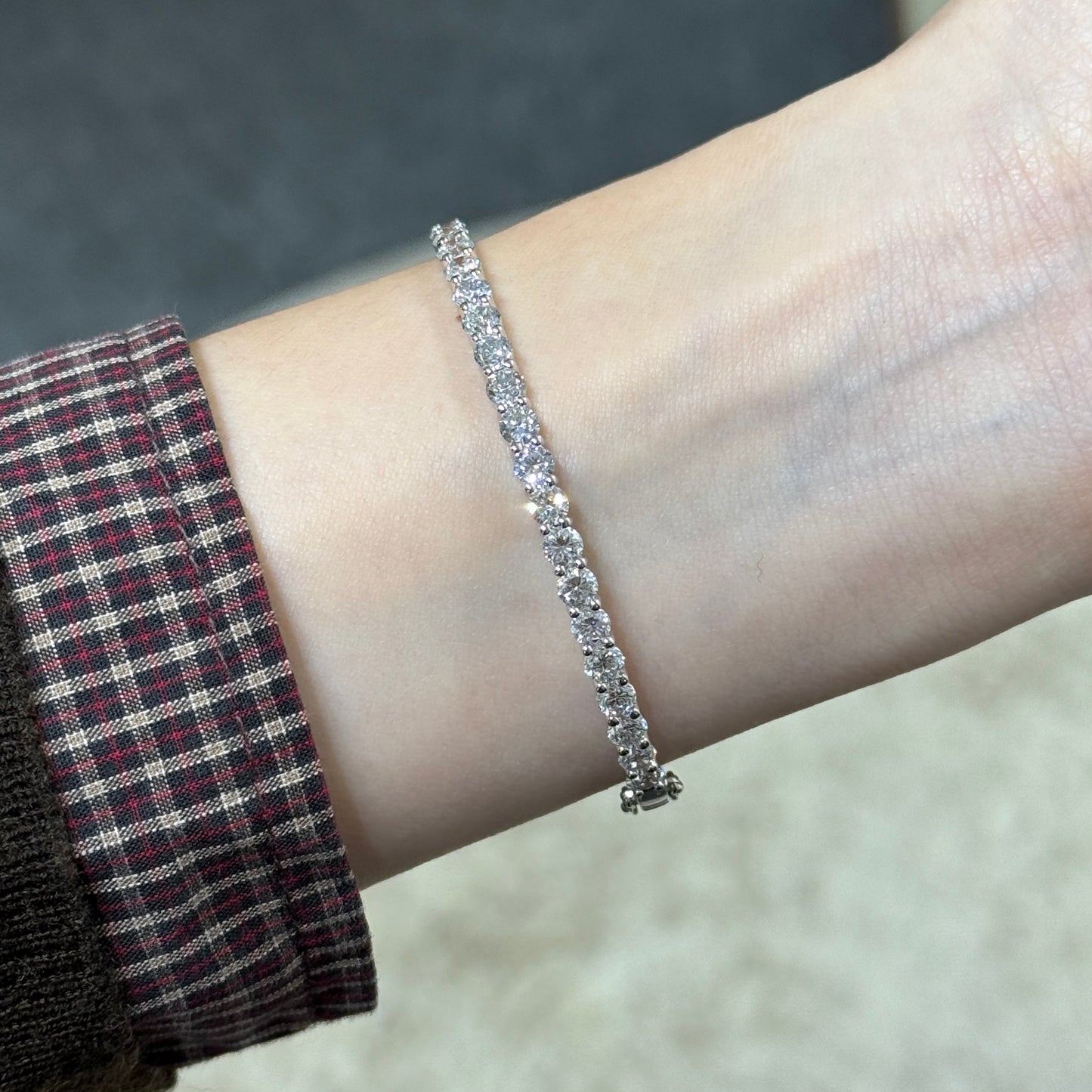 14k Lab diamond round 6.3ct four-prong tennis bangle