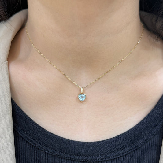 Lab Sapphire aquamarine heart shape 1ct bezel pave open clip pendant