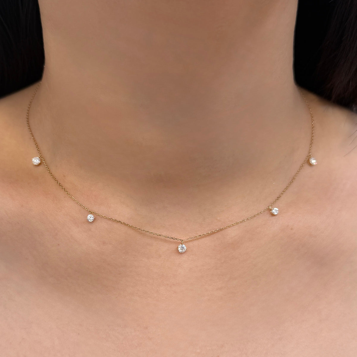 Lab diamond round 0.5ct five stone dangling necklace