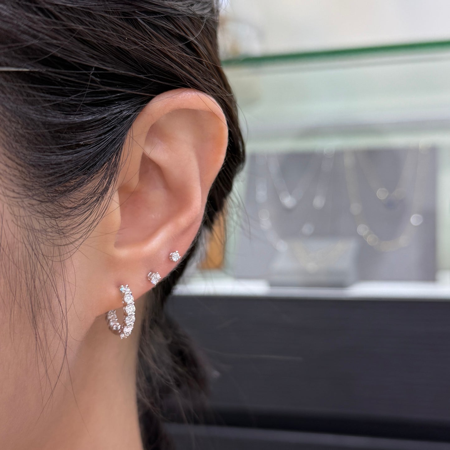 9K Lab diamond round 1.3ct double side diamond 10mm huggie hoop earrings -pair