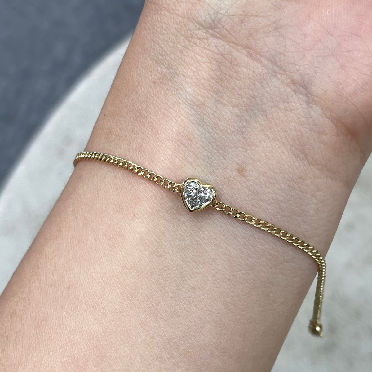 Lab diamond heart shape 0.5ct bezel with 1.8mm Cuban bracelet