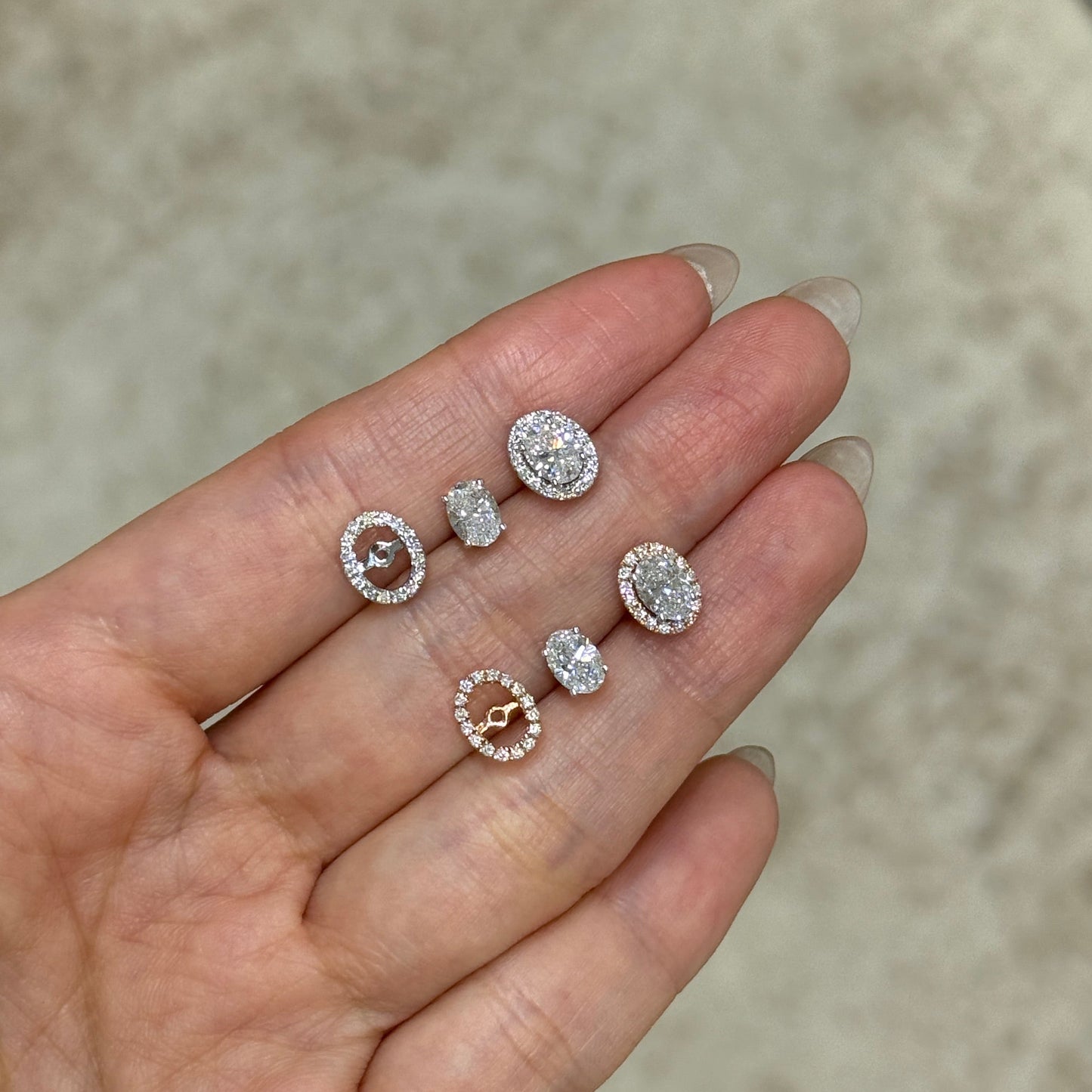 Lab diamond oval shape 1.2ct with removable halo jacket earrings-pair