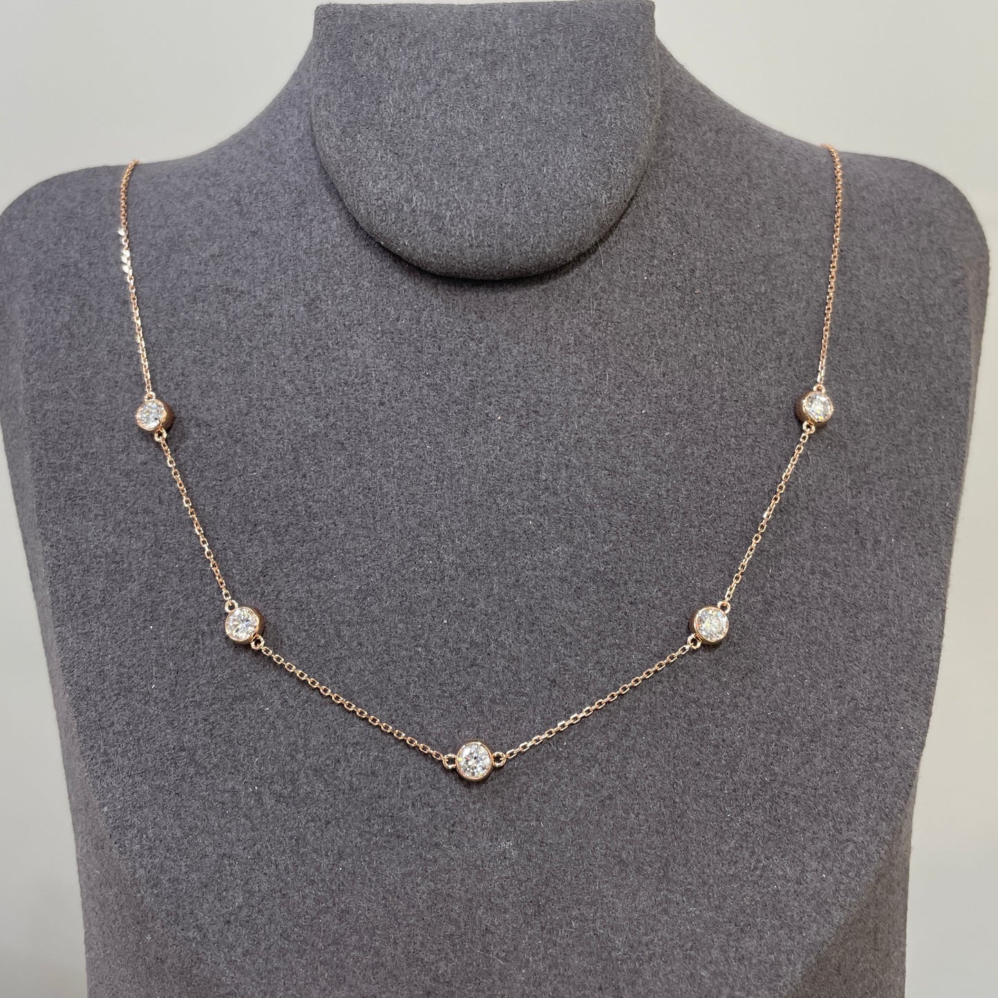 Lab diamond round 0.75ct five bezel necklace