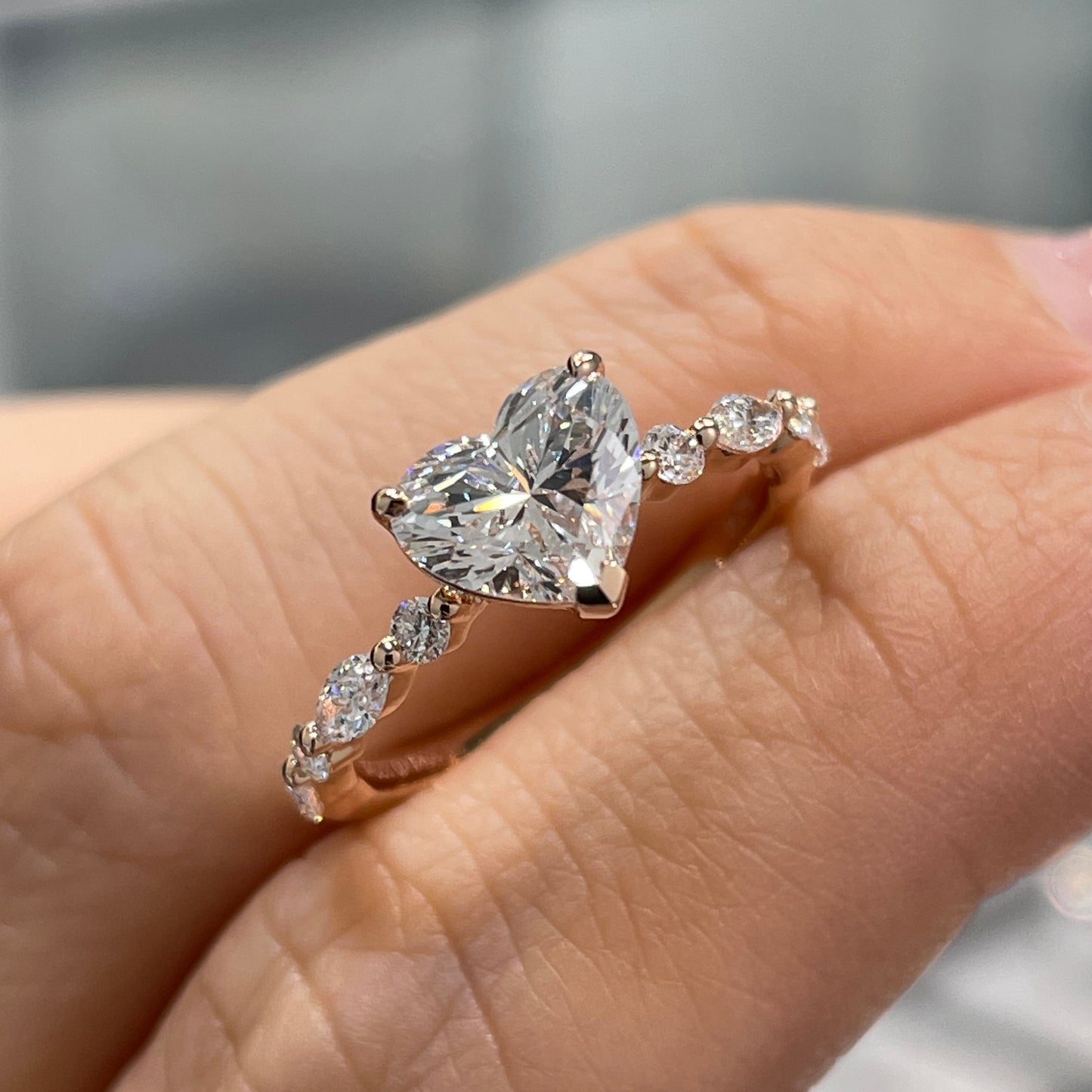 IGI Lab diamond heart 1.2ct marquise and round mix pave ring