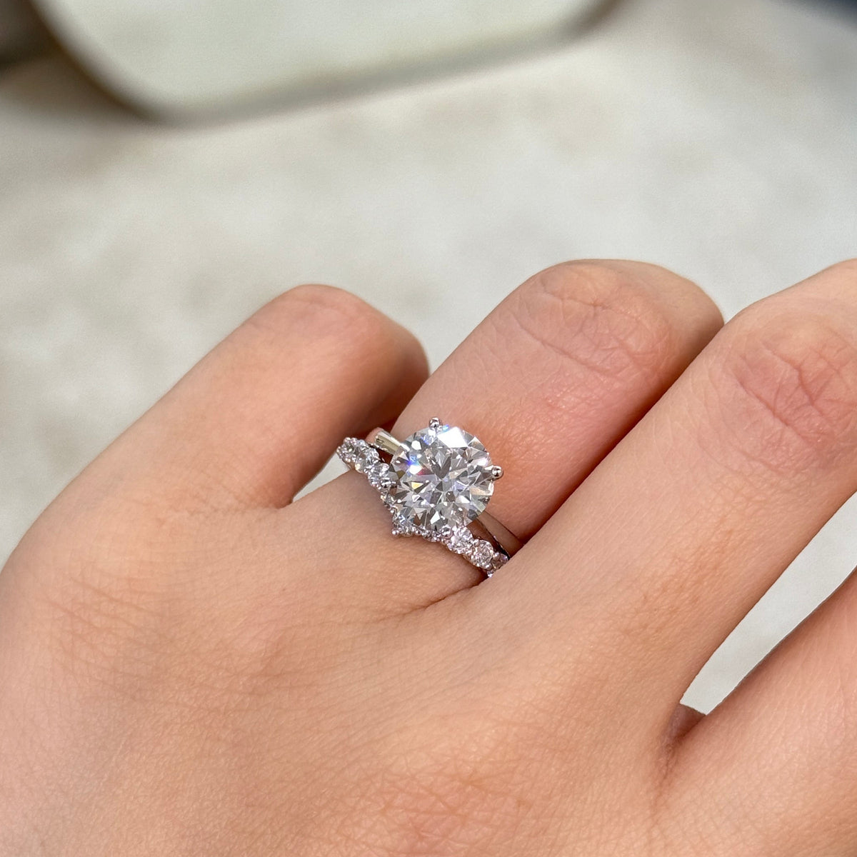 Lab diamond round 3ct classic four-prong solitaire ring