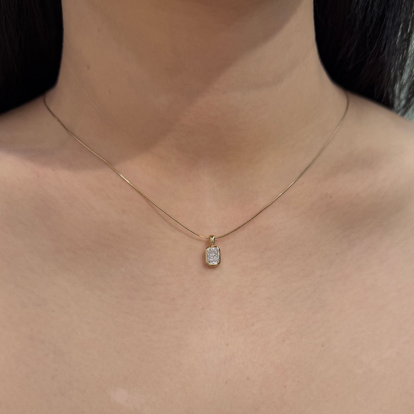 Lab diamond Radiant cut 0.6ct bezel open clip pendant