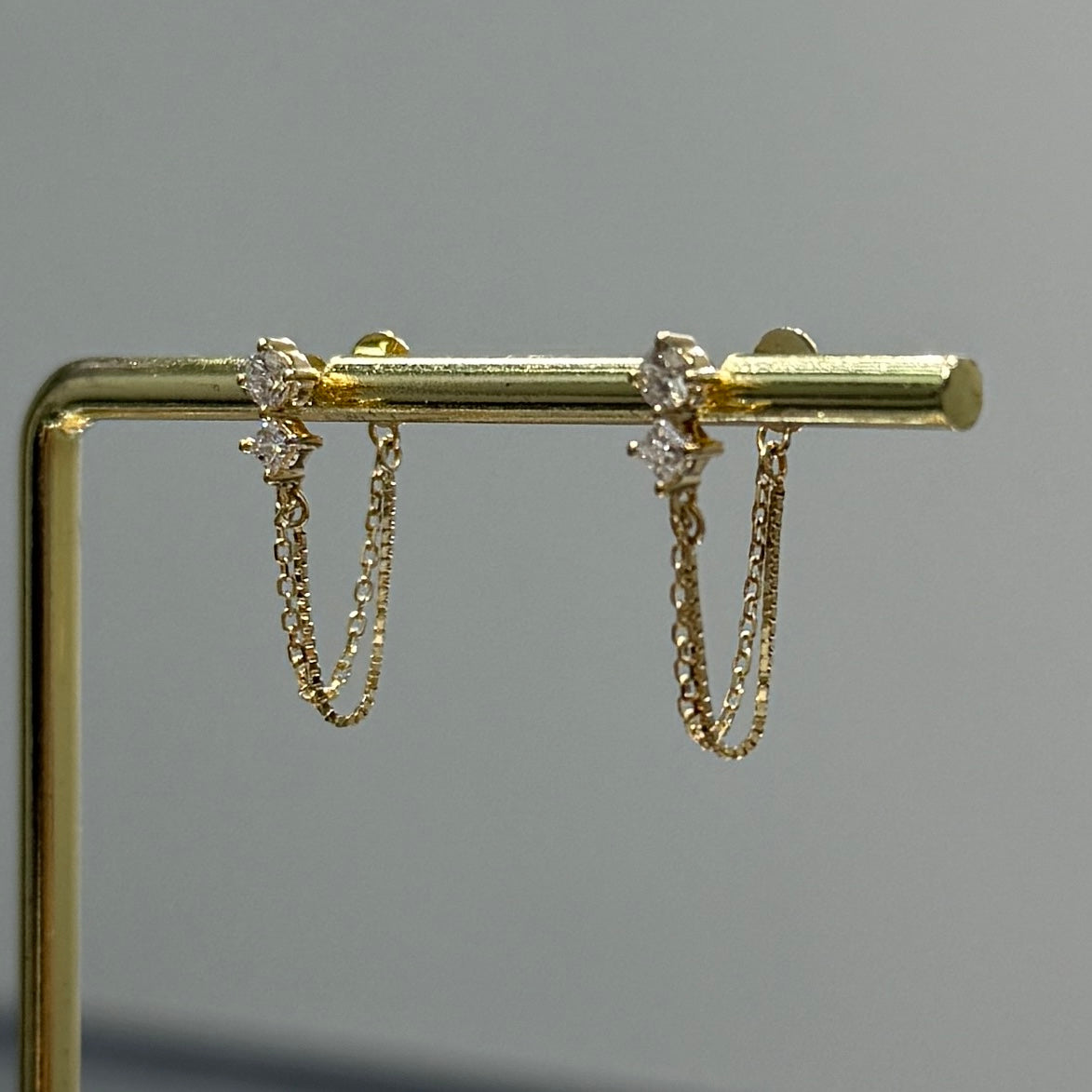 Lab diamond round and Princess toi et moi stud chain back earrings-pair