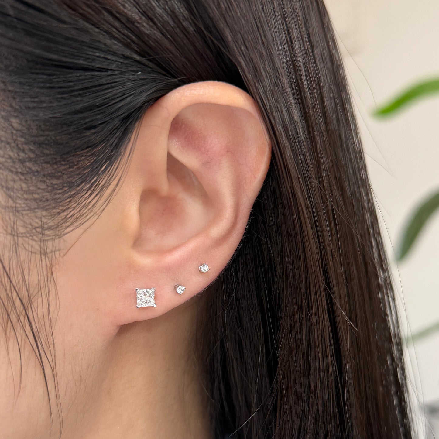 Lab diamond Princess cut 1ct four-v prong stud earrings-pair
