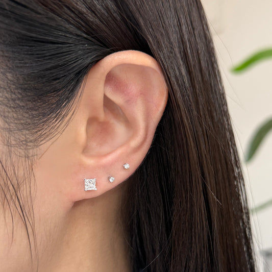 Lab diamond Princess cut 1ct four-v prong stud earrings-pair