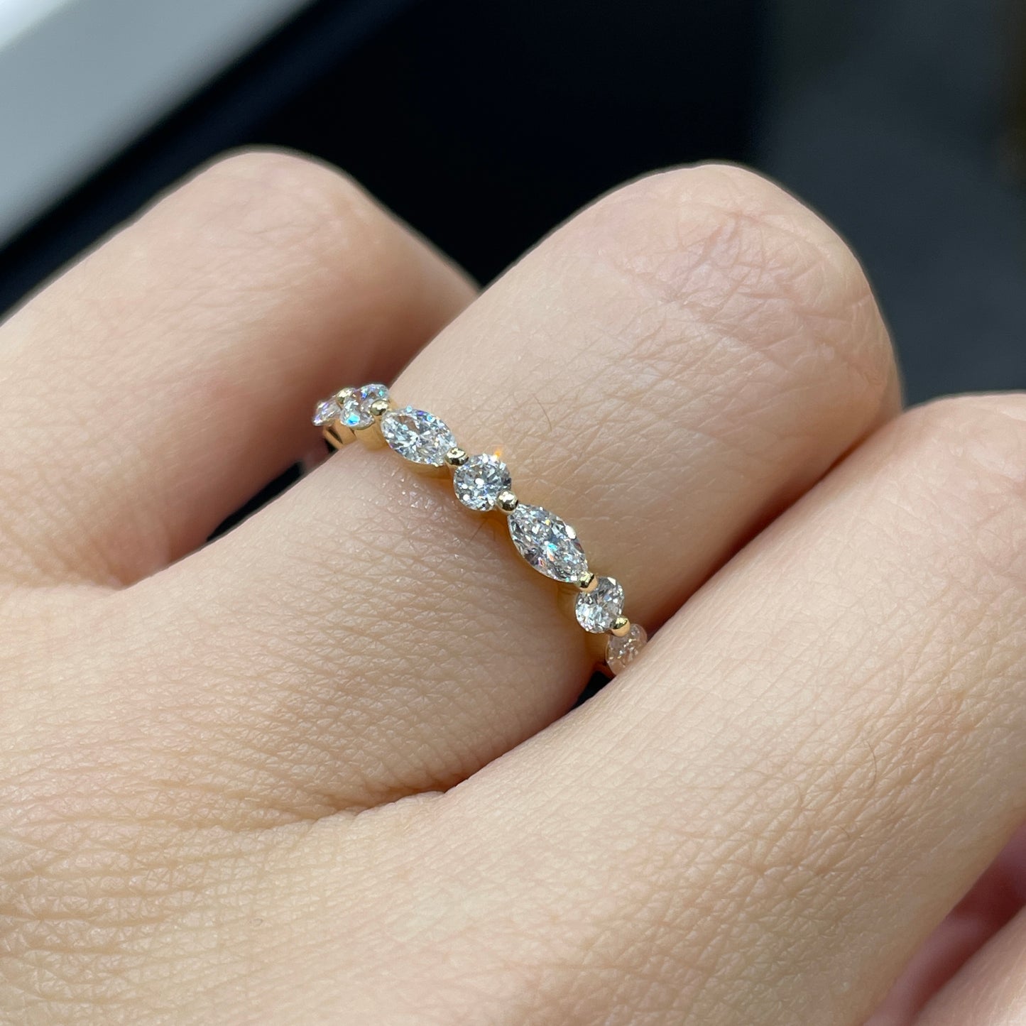 Lab diamond marquise round mix 0.6ct half eternity ring
