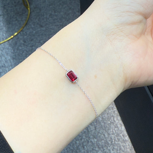 Lab  Ruby emerald cut 0.5ct bezel bracelet