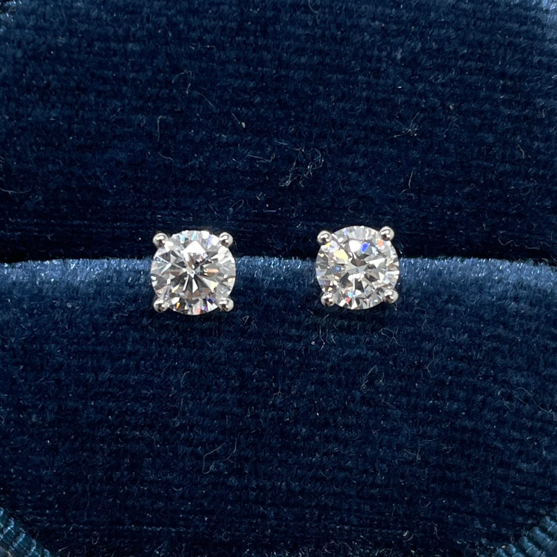 Lab diamond round 1ct four-prong v set stud earrings-pair