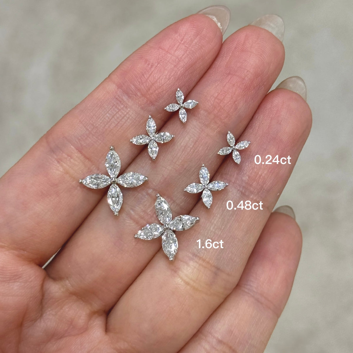 Lab diamond Marquise shape 0.48ct flower stud earrings-pair