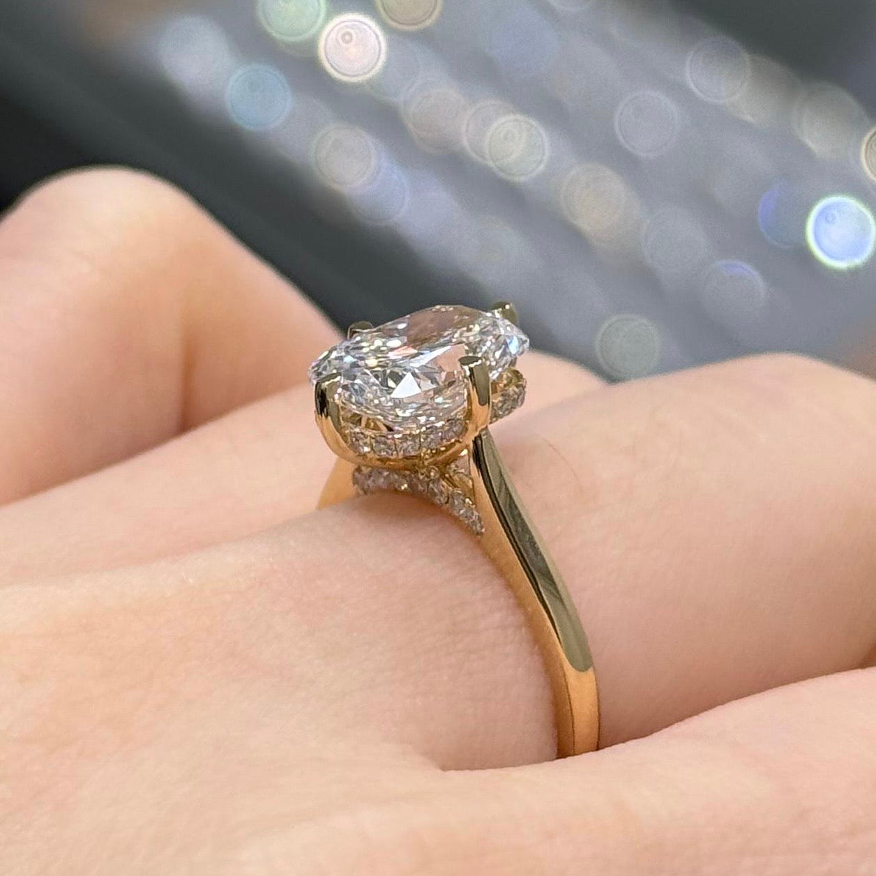 IGI lab diamond long cushion 2.5ct under halo compass ring