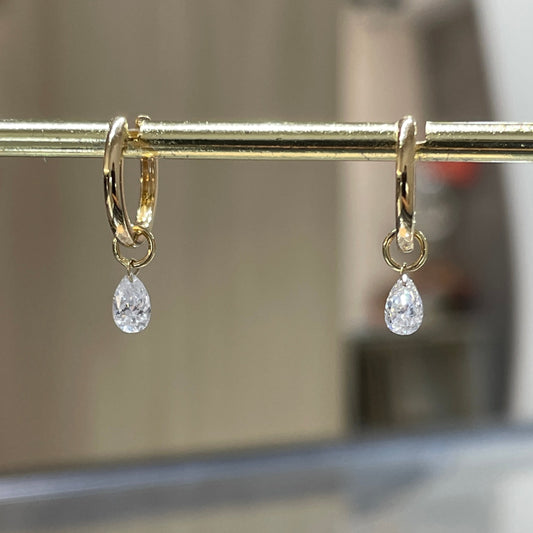 Lab diamond pear shape 0.4ct floating 9mm thicker hoop earrings-pair