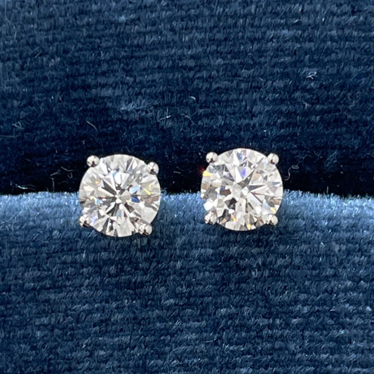 IGI lab diamond round 1.4ct four-prong stud earrings-pair
