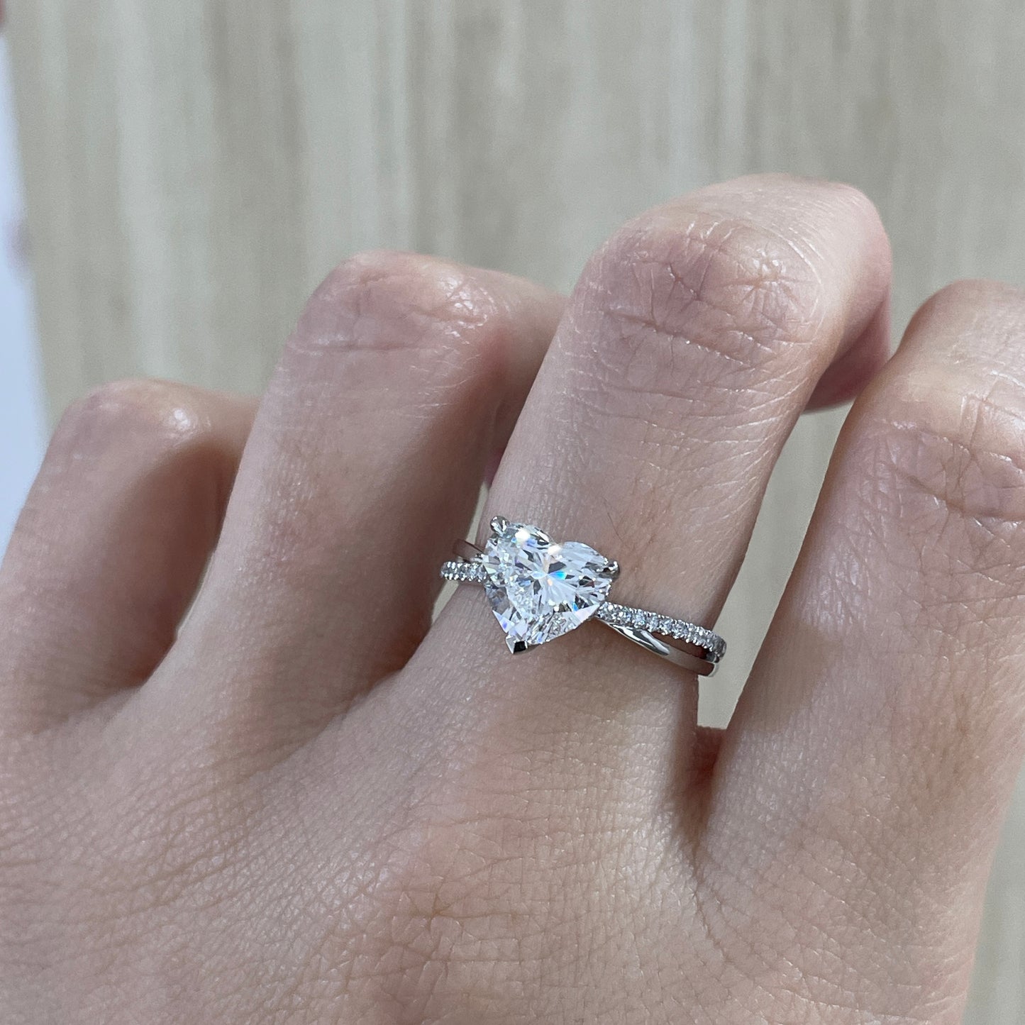 IGI Lab diamond heart shape 2ct three-prong underhalo criss cross pave band ring