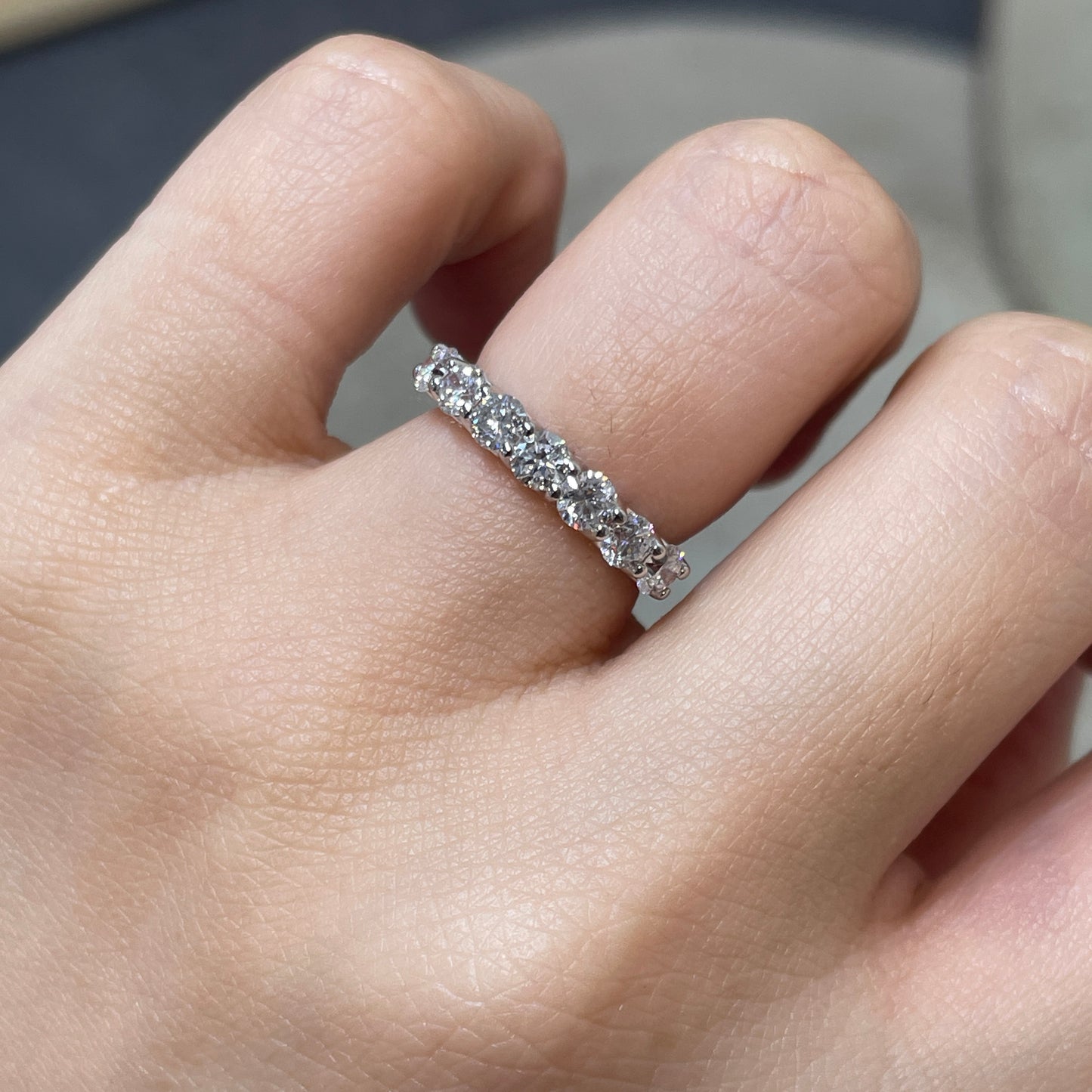 Lab diamond round 1ct u-prong half eternity ring